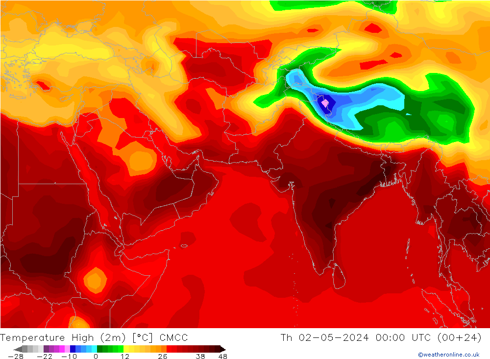 Temperature High (2m) CMCC 星期四 02.05.2024 00 UTC