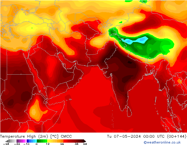 Nejvyšší teplota (2m) CMCC Út 07.05.2024 00 UTC