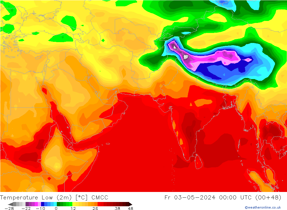 Temperature Low (2m) CMCC Fr 03.05.2024 00 UTC