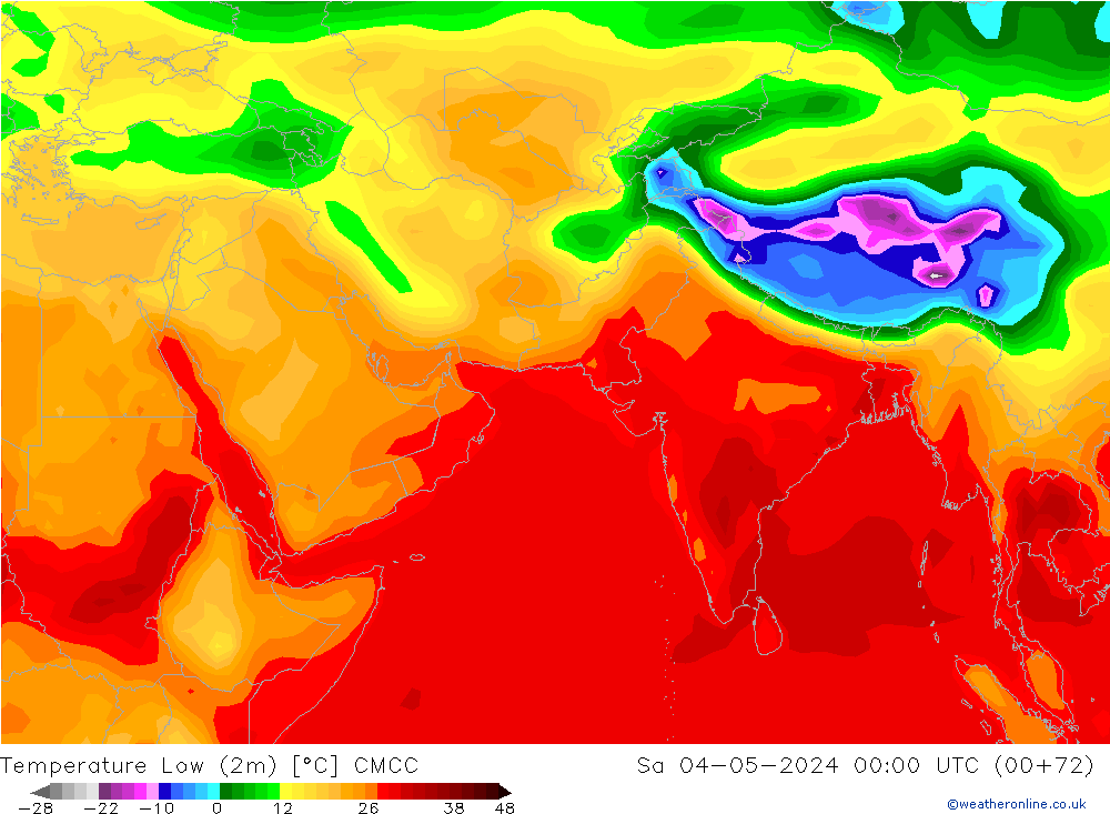 Temperature Low (2m) CMCC Sa 04.05.2024 00 UTC