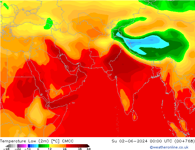 Temperature Low (2m) CMCC 星期日 02.06.2024 00 UTC