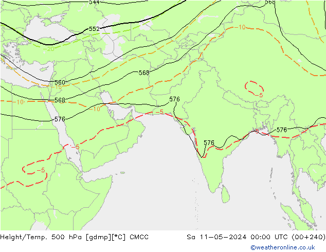 Yükseklik/Sıc. 500 hPa CMCC Cts 11.05.2024 00 UTC