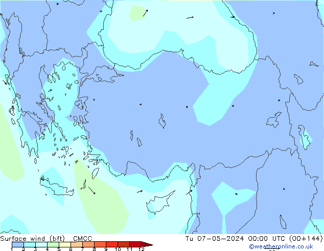 Rüzgar 10 m (bft) CMCC Sa 07.05.2024 00 UTC