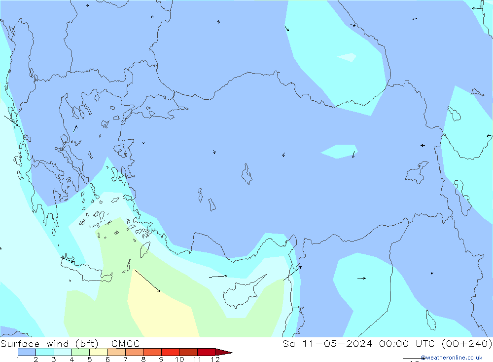 Surface wind (bft) CMCC Sa 11.05.2024 00 UTC