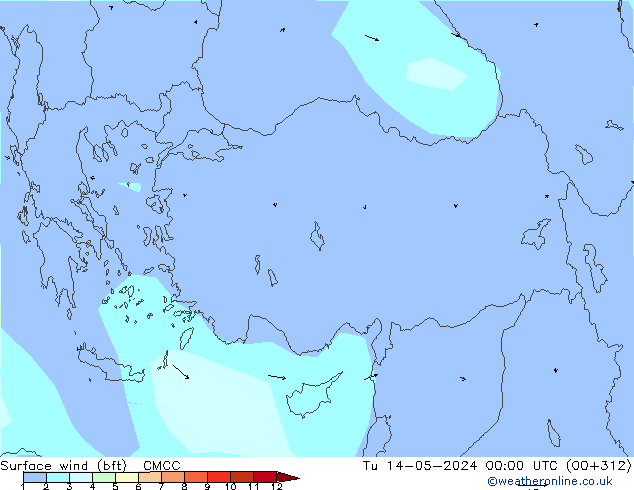 Vento 10 m (bft) CMCC Ter 14.05.2024 00 UTC