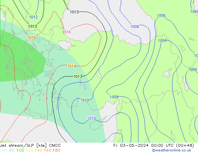 джет/приземное давление CMCC пт 03.05.2024 00 UTC