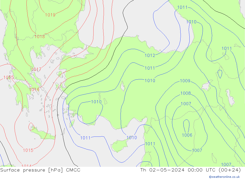 Surface pressure CMCC Th 02.05.2024 00 UTC