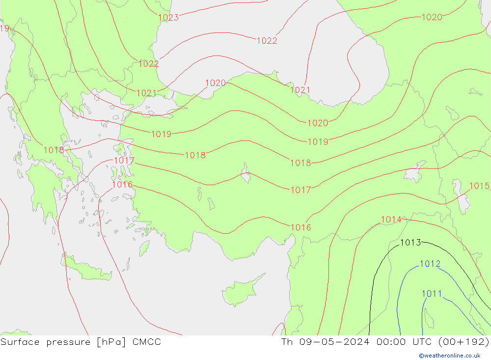 Atmosférický tlak CMCC Čt 09.05.2024 00 UTC