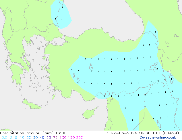 Precipitation accum. CMCC чт 02.05.2024 00 UTC