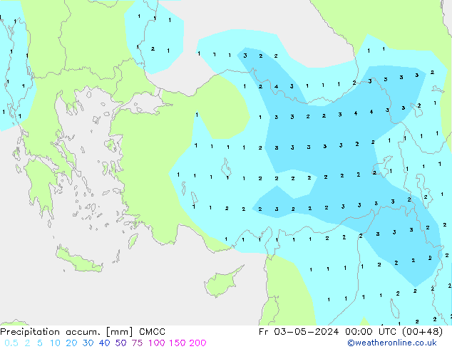 Précipitation accum. CMCC ven 03.05.2024 00 UTC