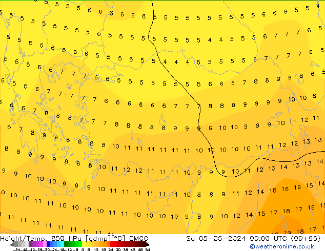 Geop./Temp. 850 hPa CMCC dom 05.05.2024 00 UTC