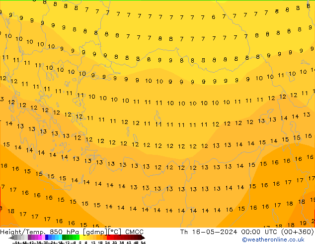 Hoogte/Temp. 850 hPa CMCC do 16.05.2024 00 UTC