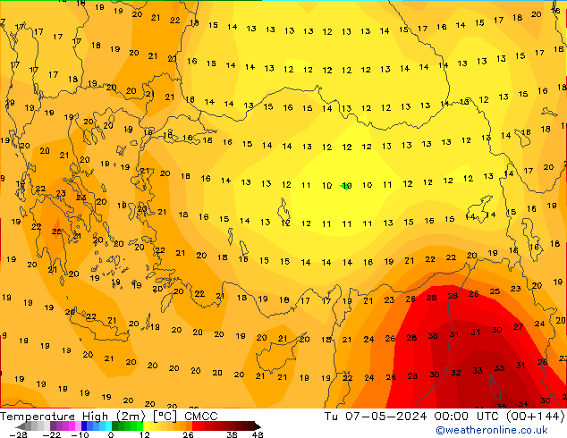 Nejvyšší teplota (2m) CMCC Út 07.05.2024 00 UTC