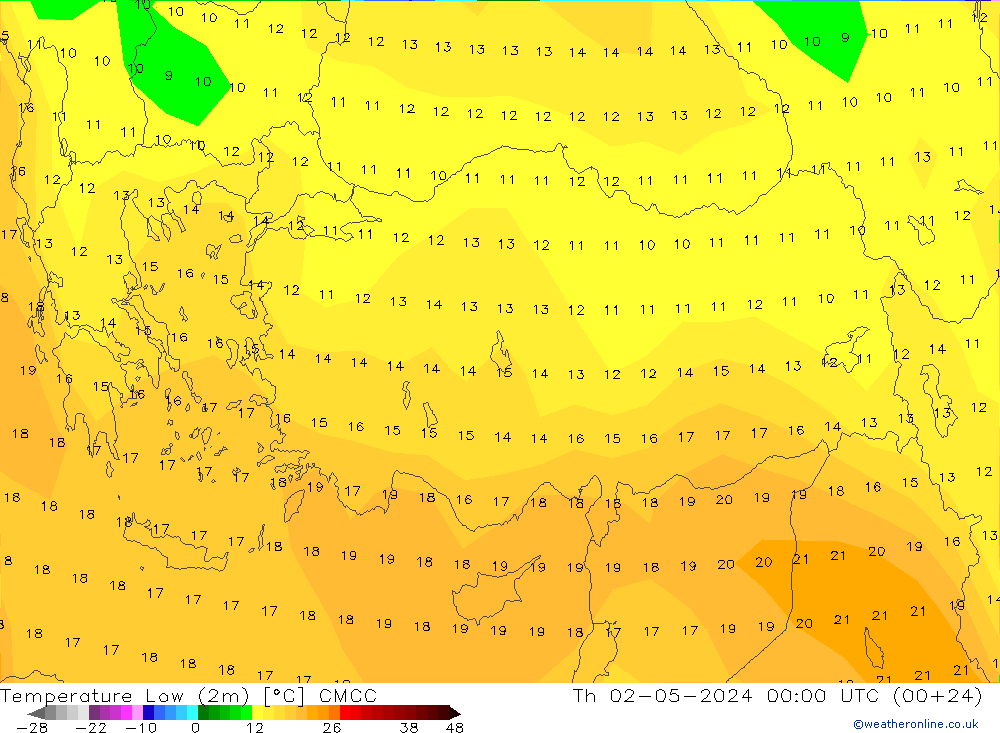 Temperature Low (2m) CMCC Th 02.05.2024 00 UTC