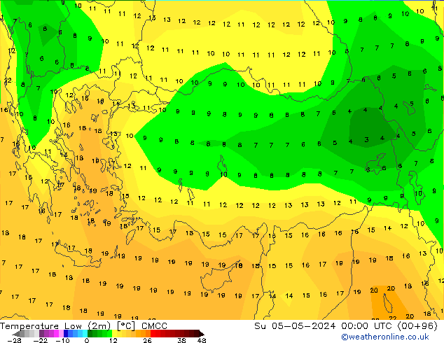 Min. Temperatura (2m) CMCC nie. 05.05.2024 00 UTC