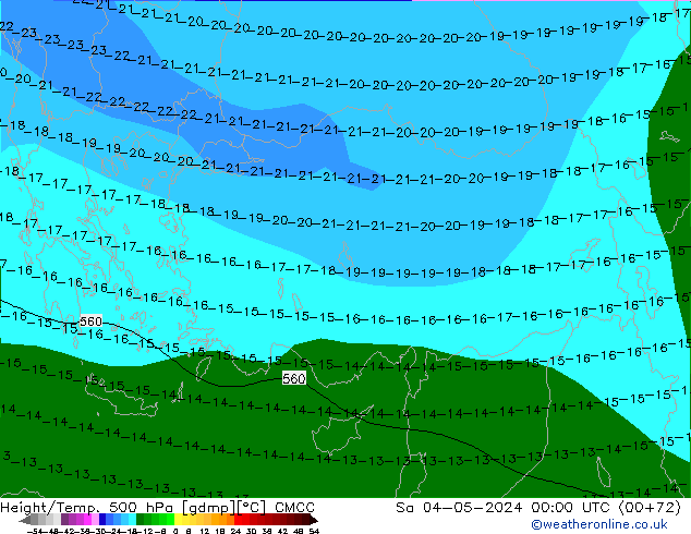 Yükseklik/Sıc. 500 hPa CMCC Cts 04.05.2024 00 UTC