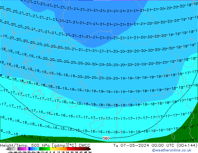 Hoogte/Temp. 500 hPa CMCC di 07.05.2024 00 UTC