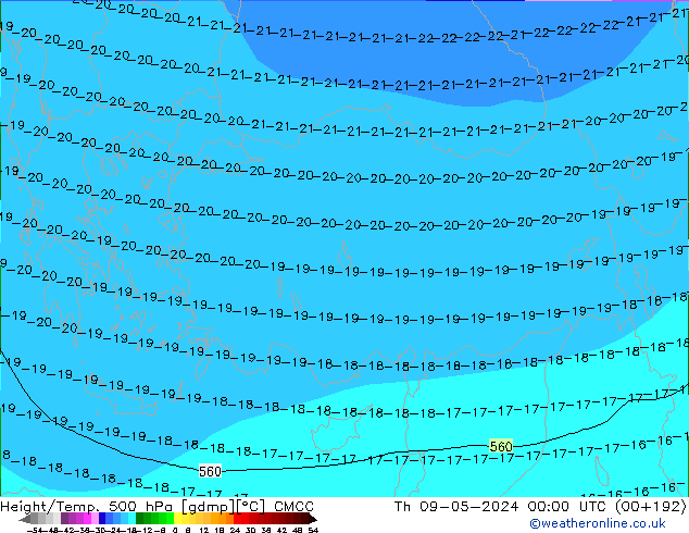 Height/Temp. 500 hPa CMCC czw. 09.05.2024 00 UTC