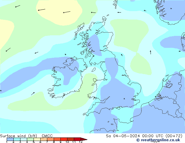 Surface wind (bft) CMCC Sa 04.05.2024 00 UTC