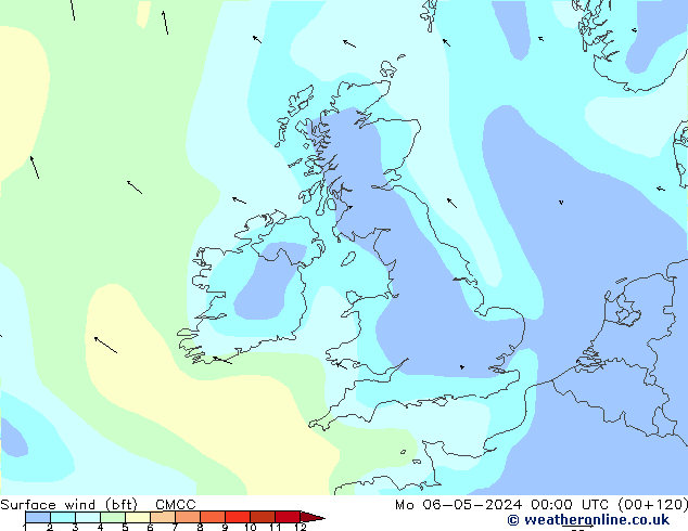 Surface wind (bft) CMCC Mo 06.05.2024 00 UTC