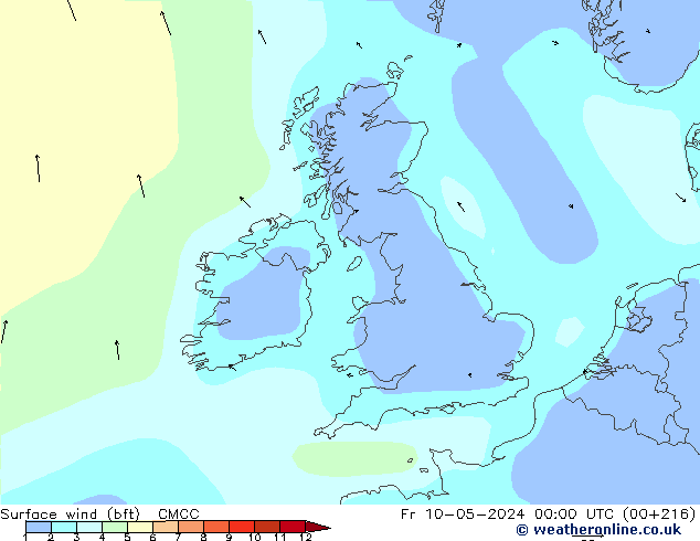 Wind 10 m (bft) CMCC vr 10.05.2024 00 UTC