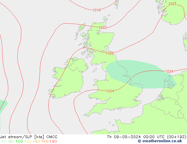 Jet stream/SLP CMCC Th 09.05.2024 00 UTC