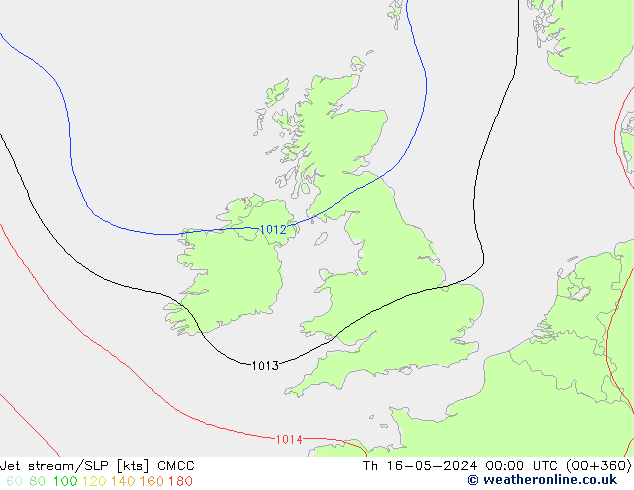 Jet stream/SLP CMCC Th 16.05.2024 00 UTC