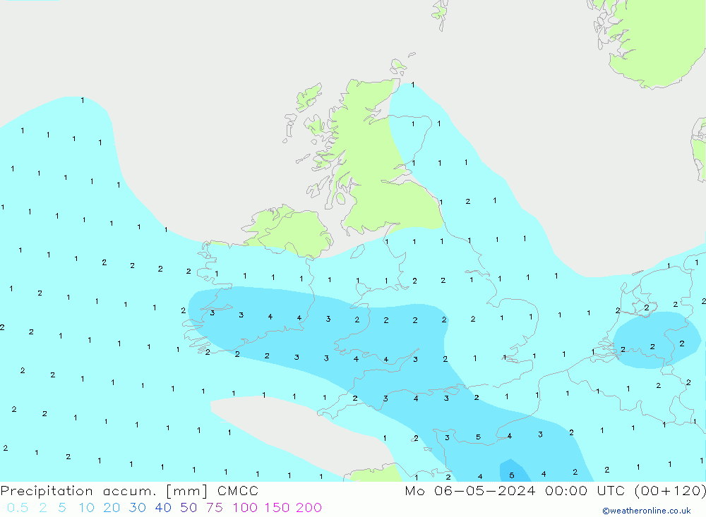 Precipitation accum. CMCC Mo 06.05.2024 00 UTC