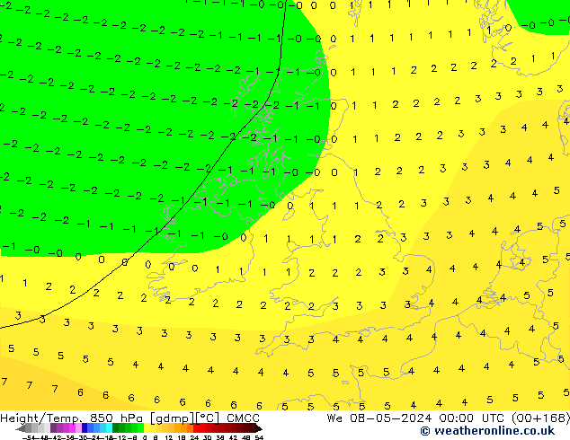 Hoogte/Temp. 850 hPa CMCC wo 08.05.2024 00 UTC