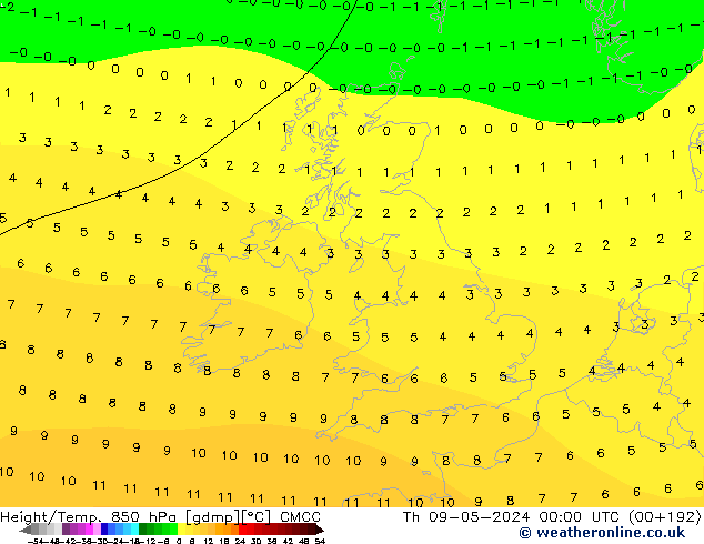 Hoogte/Temp. 850 hPa CMCC do 09.05.2024 00 UTC