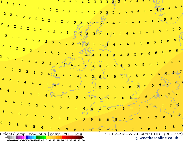 Géop./Temp. 850 hPa CMCC dim 02.06.2024 00 UTC