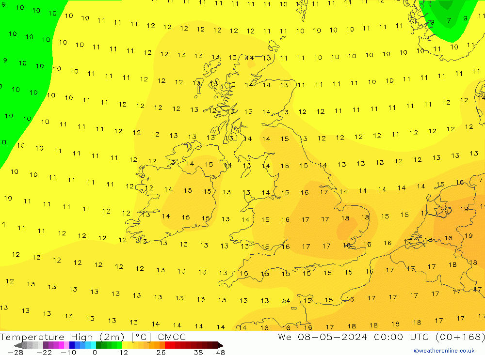 Temperatura máx. (2m) CMCC mié 08.05.2024 00 UTC