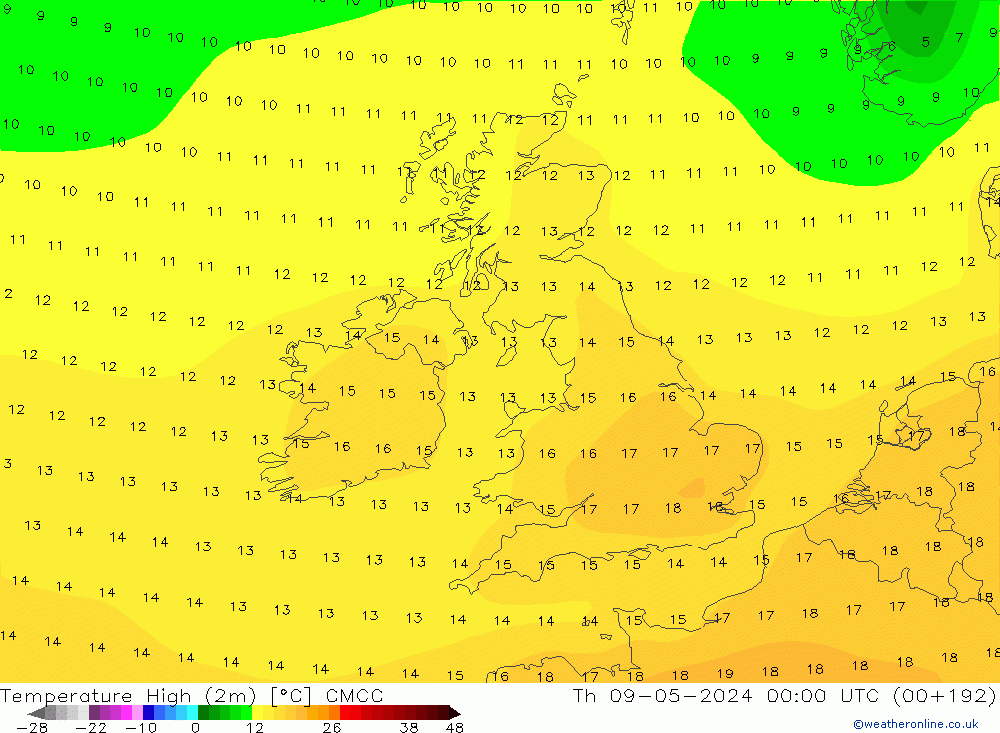 Temperatura máx. (2m) CMCC jue 09.05.2024 00 UTC