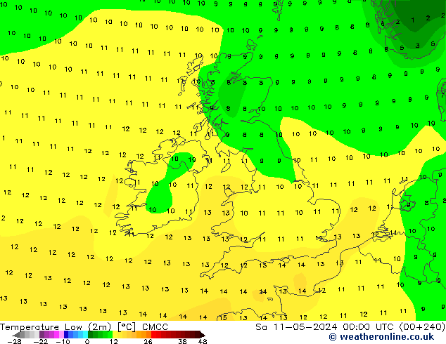 Nejnižší teplota (2m) CMCC So 11.05.2024 00 UTC