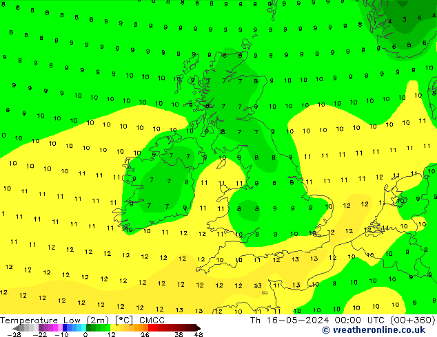 Temperature Low (2m) CMCC Th 16.05.2024 00 UTC