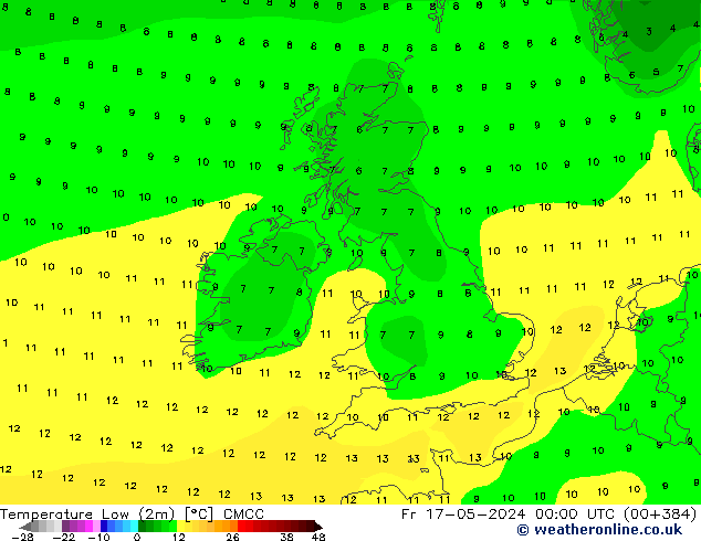 Temperature Low (2m) CMCC Fr 17.05.2024 00 UTC