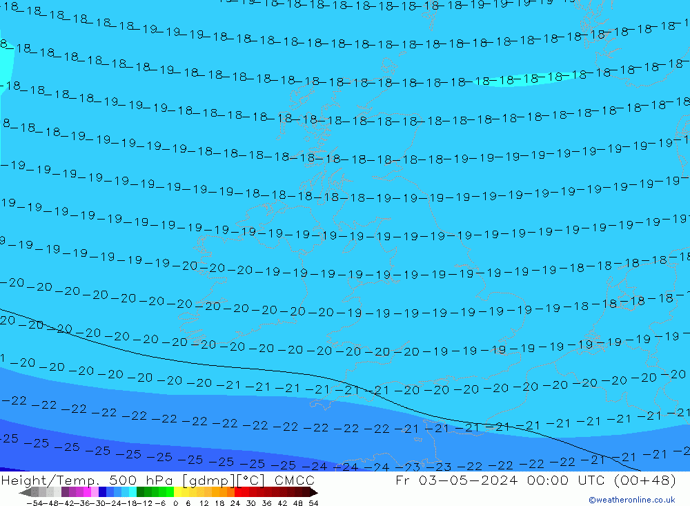 Yükseklik/Sıc. 500 hPa CMCC Cu 03.05.2024 00 UTC