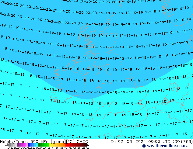 Height/Temp. 500 hPa CMCC dom 02.06.2024 00 UTC