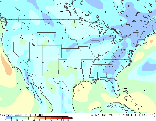 Surface wind (bft) CMCC Tu 07.05.2024 00 UTC