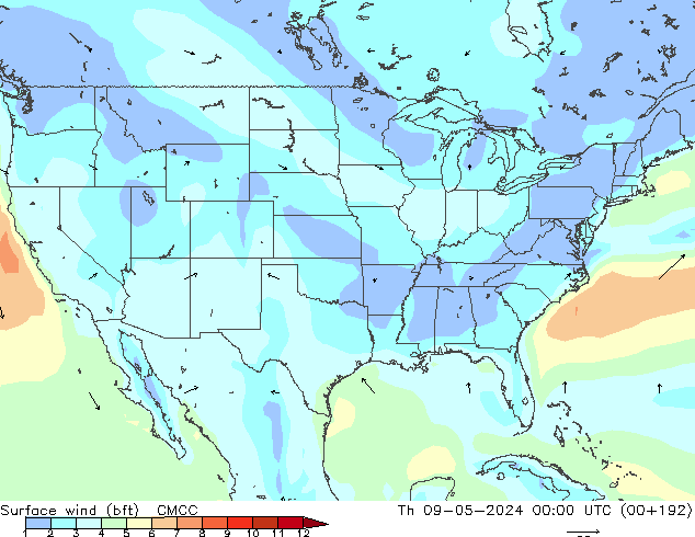 Surface wind (bft) CMCC Th 09.05.2024 00 UTC