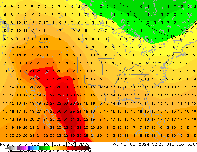 Height/Temp. 850 hPa CMCC mer 15.05.2024 00 UTC