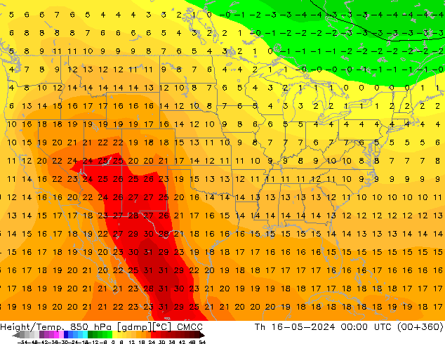 Height/Temp. 850 hPa CMCC Čt 16.05.2024 00 UTC