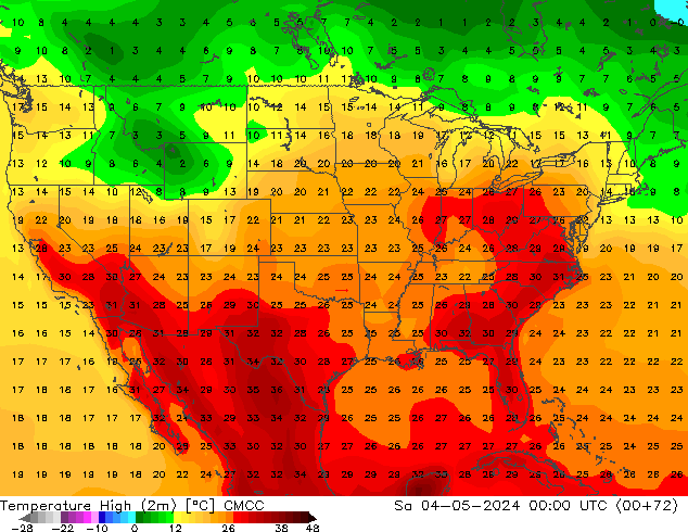 Max.temperatuur (2m) CMCC za 04.05.2024 00 UTC
