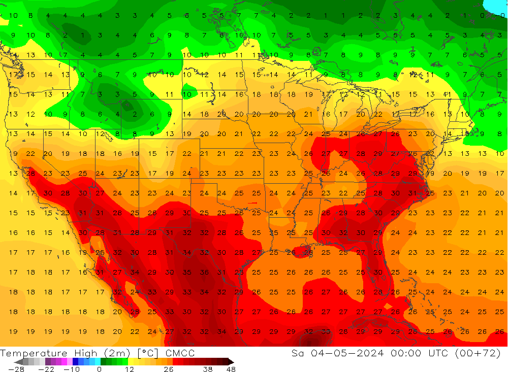 Max.temperatuur (2m) CMCC za 04.05.2024 00 UTC