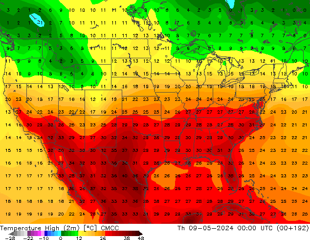 Max.temperatuur (2m) CMCC do 09.05.2024 00 UTC