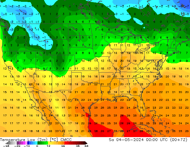 Min. Temperatura (2m) CMCC so. 04.05.2024 00 UTC