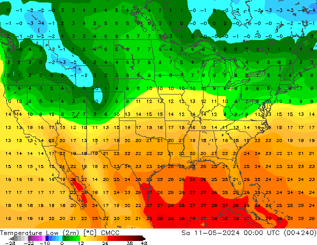 Min. Temperatura (2m) CMCC so. 11.05.2024 00 UTC