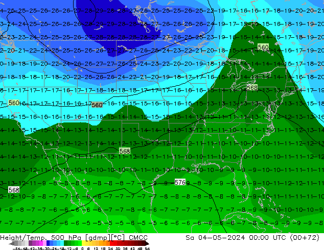 Hoogte/Temp. 500 hPa CMCC za 04.05.2024 00 UTC