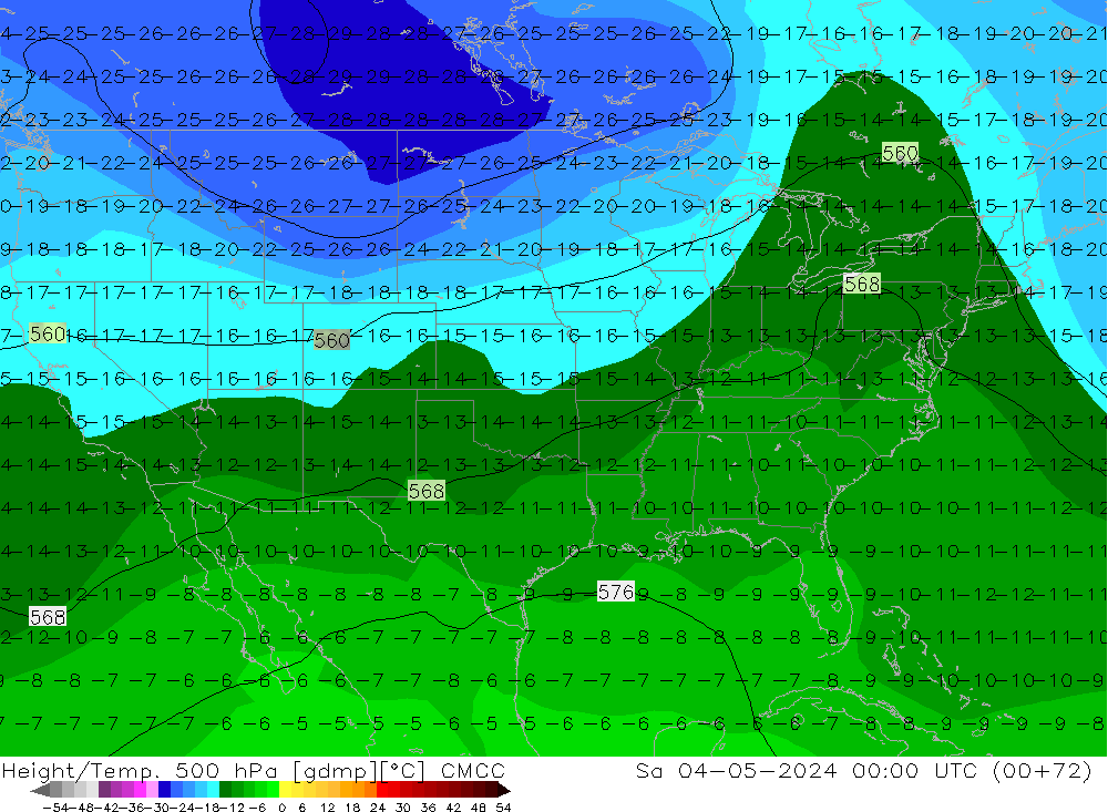 Height/Temp. 500 hPa CMCC Sáb 04.05.2024 00 UTC