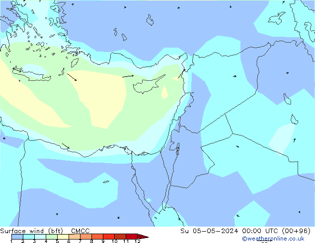 Surface wind (bft) CMCC Su 05.05.2024 00 UTC